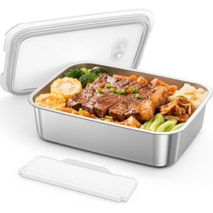 Docusvect 1.3L Replaceable Inner Container for Rechargeable Heated Lunch Box, Stainless Steel Meal Container with Leak-Proof Lid and Removable Tray Divider, Dishwasher Safe