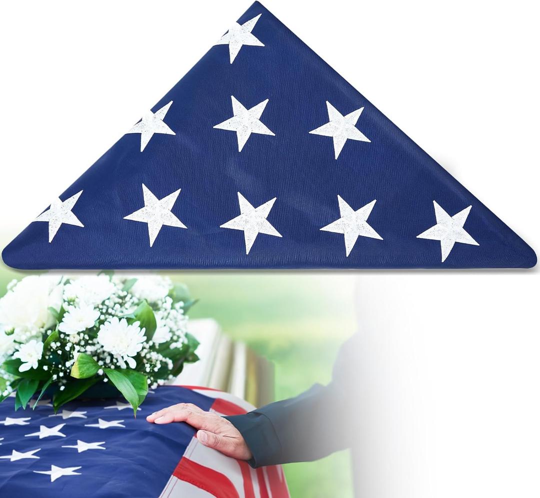 Mindsoft 5 x 9.5 ft Folded Memorial American Flag USA Burial Embroidered Stars Sewn Stripes Memorial Flags for Graves Casket Veteran Military Display Case, 4 Rows of Lock Stitching