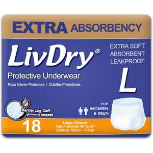 LivDry Adult Incontinence Underwear, Extra Absorbency Adult Diapers, Leak Protection, Large, 18-Pack
