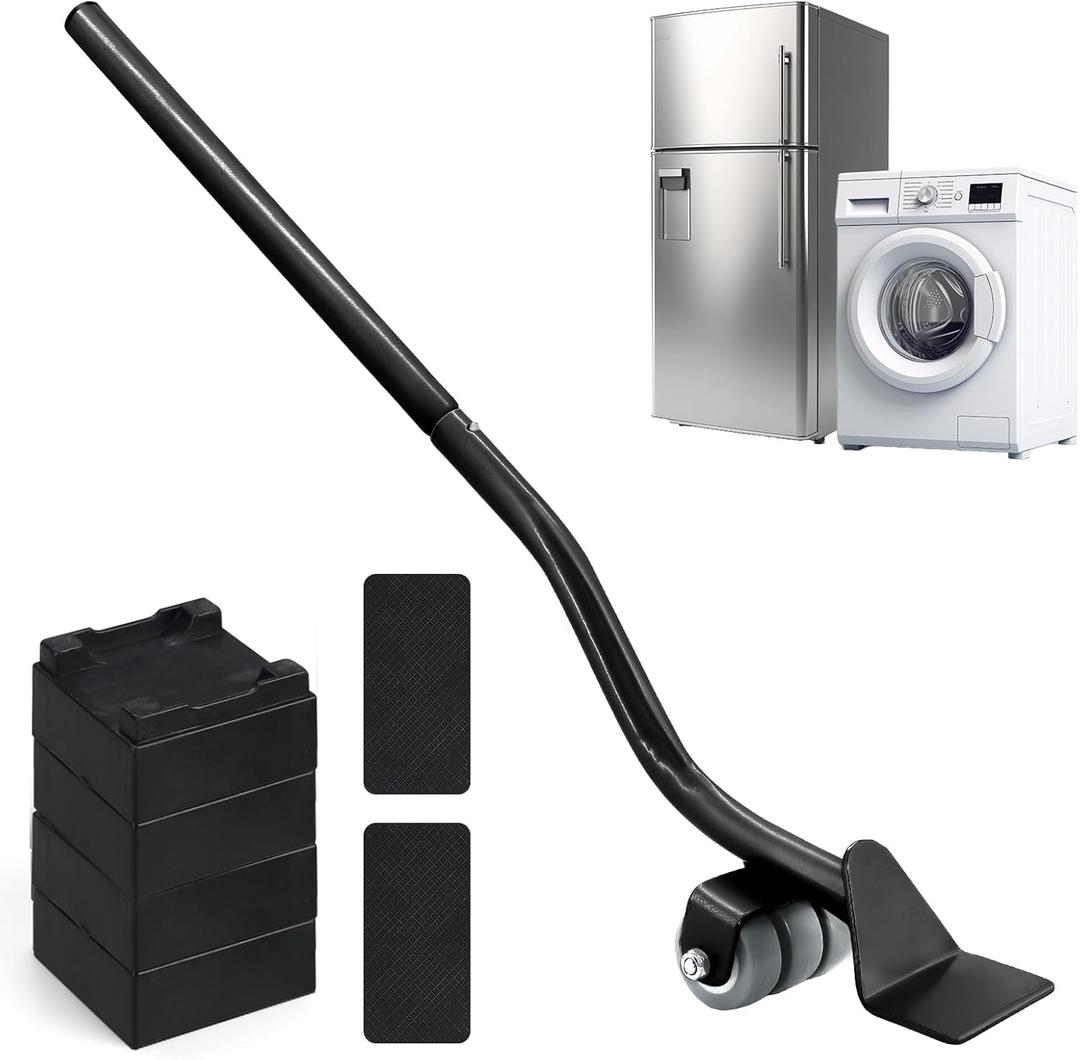 Lengthening Furniture Lifter Tool, Appliance Furniture Metal Lifters for Heavy Furniture Movers Sliders Wheels Easily Safe to Move Sofa Refrigerator Washing Machine (1 Lifter 4 Raise Blocks 2 Pads) (Black)