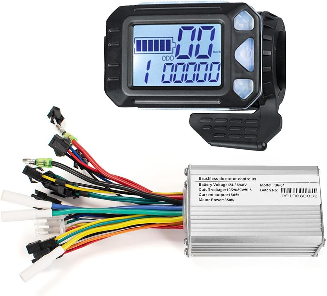 24V 36V 48V Electric Bike Controller Kit 17A 350W Brushless Motor Controller and Ebike LCD Display Electric Scooter Controller Electric Bicycle Speed Controller with Ebike Screen BLDC Controller