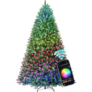 HOLLO STAR 7.5 ft Prelit Christmas Tree with 396 LED Lights, App Control, Artificial Christmas Tree with Multi-Color RGBW Lights, 1542 Branch Tips, Metal Base, Easy to Assemble, for Home, Party