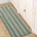 H.VERSAILTEX Bath Rugs for Bathroom Non Slip Bath Mats Extra Thick Chenille Striped Bath Rug Runners 47" x 17" Absorbent Fluffy Soft Shaggy Mats Dry Fast Plush Area Carpet for Bath Room - Sage