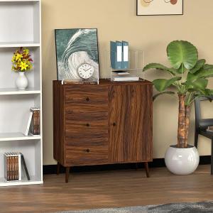 Nook & Trove Buffet Sideboard Walnut Finish  1 Door & 3 Drawer Dining Room Storage Cabinet  31.5" W x 15.75" D x 33.5" H Maryland