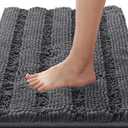 H.VERSAILTEX Bath Rugs for Bathroom Non Slip Bath Mats Extra Thick Chenille Striped Rug 20" x 32" Absorbent Non Skid Fluffy Soft Shaggy Washable Dry Fast Plush Mat for Indoor, Bath Room, Tub - Grey