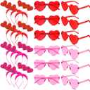 Jutom 24 Pieces Valentines Heart Headbands and Glasses Love Shaped Head Boppers Sunglasses for Adults Galentine's Supplies (Classic Style)