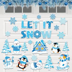 Blosssound 32 Pcs Winter Garage Door Magnets Winter Magnetic Garage Door Decorations Let It Snow Car Decals Snowman Magnets Stickers Christmas Outdoor Decor for Mailbox Locker Refrigerator Fridge