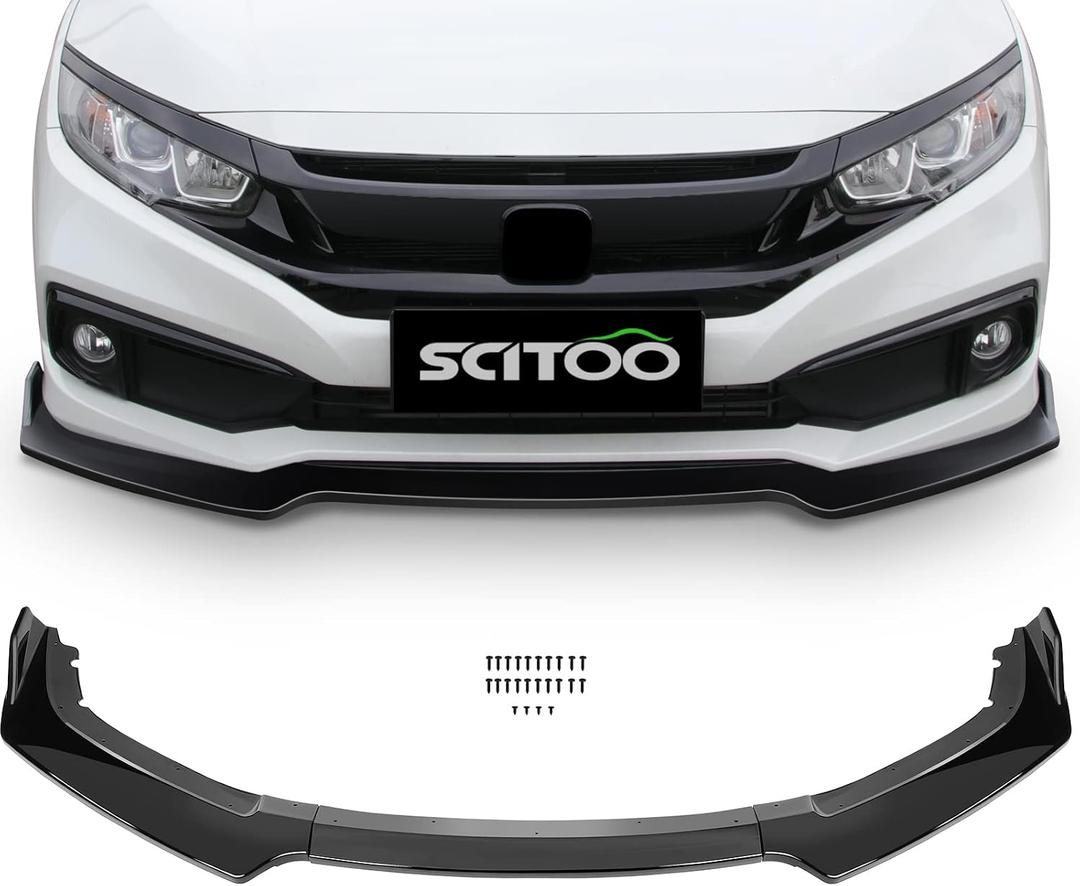 SCITOO 3PCS Black PP Front Bumper Body Kit Spoiler Chin Spoiler Front Bumper Lip Fit for 2016-2020 for Honda Civic