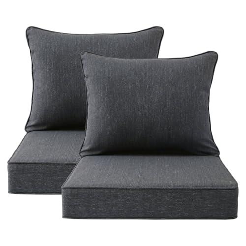 Unimatta Outdoor Patio Chair Cushions Set, 24" x 24", Set of 2, Water-Repellent, Fade Resistant, Deep Seat Bottom and Back Cushion for Backyard, Couch, Sofa and Patio Furniture, Charcoal