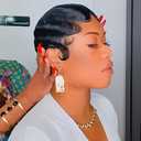 Amecire Pixie Cut Wigs for Black Women Brazilian Virgin Curly Wave Human Hair Glueless Short Layered Pixie Cut Curly Wigs With Bangs Natural Black Color for Daily Use 1B Black