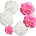 3 x IGUO 3D Pink White Flowers Decorations 6PCS Nursery Paper Flowers for Girl Home Decor Baby Shower Centerpiece Wedding Birthday Party