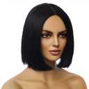 MAGQOO Black Wig for Women Black Bob Wig Short Black Wig Straight Black Wigs Middle Part Synthetic Heat Resistant Cosplay Costume Party Wigs (12 Inches)