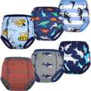 MooMoo Baby 6 Packs Potty Training Underwear Absorbent Vehicle Training Pants for Toddler Boys Pee Pants 2T-9T (8 Years, Blue and Grey (Pack of 6))