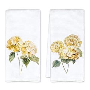 JFFTLL Hydrangea Gifts Kitchen Towels, Hydrangea Decor Dish Tea Towels for Kitchen, Cottagecore Watercolor Floral Hand Towels for Bathroom Decor, 16x24 Inch (Yellow）