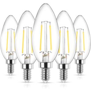 Ascher E12 LED Classic Candelabra Clear Light Bulbs 4W, Equivalent 40W, Daylight White 5000K, Non-Dimmable, Filament Clear Glass, Pack of 5