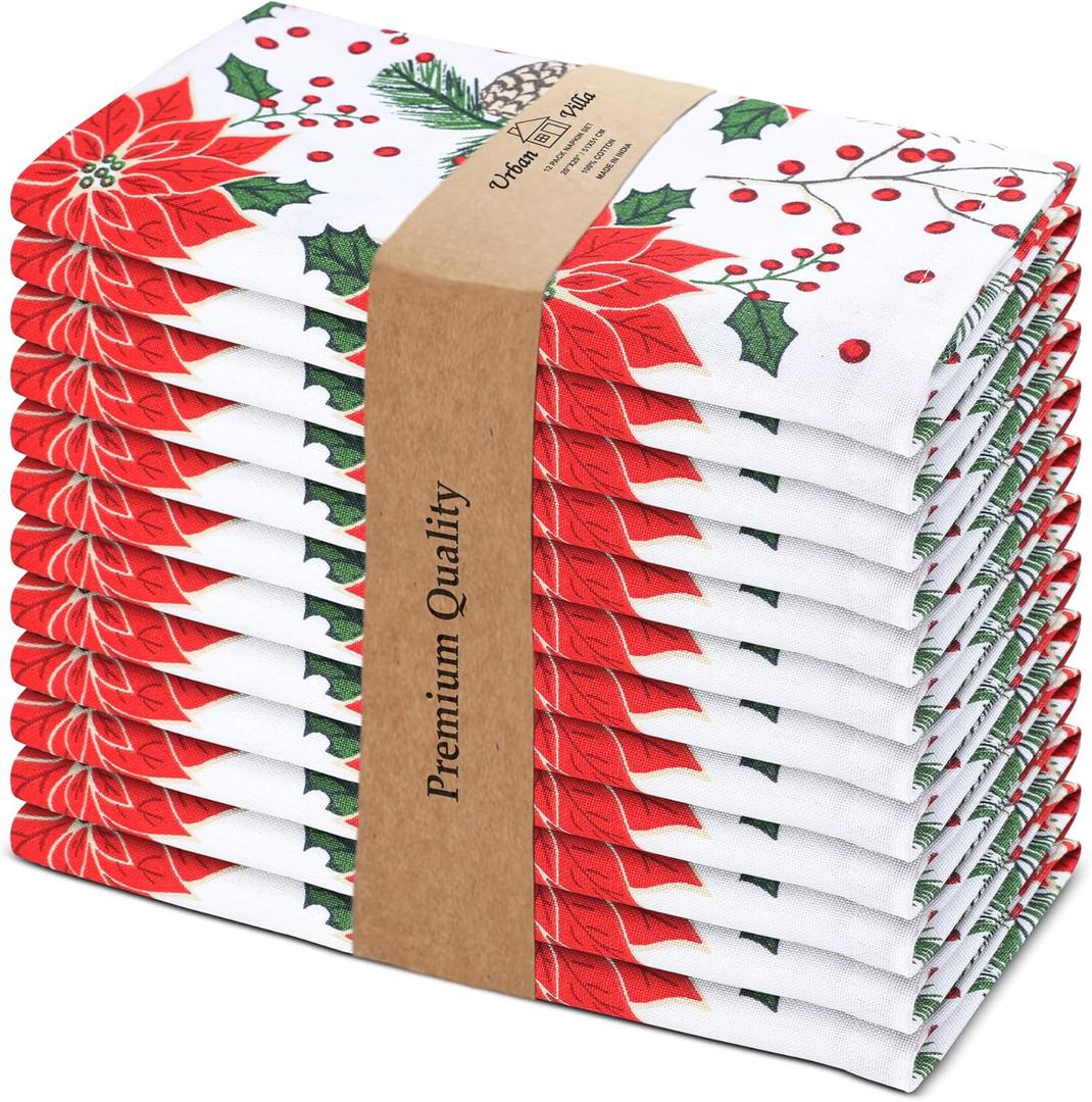 Urban Villa Cloth Napkins Set of 12(20x20)100% Cotton Dinner Napkins Cloth Washable Soft Durable Reusable Absorbent Napkins Ideal for Farmhouse Parties Hotel Lunch Restaurant Dinner Napkins-Pine Cone