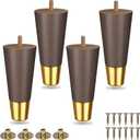 JAMIEWIN Wood Furniture Legs 6 Inch Set of 4, Wooden Sofa Leg with Gold Caps, Mid-Century Modern Replacement Feet for Couch Dresser Cabinet Coffee Table TV Stand Armchair Ottoman etc (Walnut)