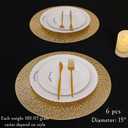 Round Placemats Gold Metallic Set of 6 Vinyl Hollow Placemats 15 Inch, Washable Easy Clean Wipeable Non Slip Stain Heat Resistant Dining Table Place Mats for Wedding Party Decoration by Snowkingdom