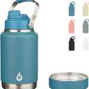 BJPKPK 64oz Insulated Water Bottles, Dishwasher Safe Half gallon Water Bottle with Metal Handle, BPA Free Spout Lid & Detachable Bowl, Large Stainless Steel Jugs, Navy Blue