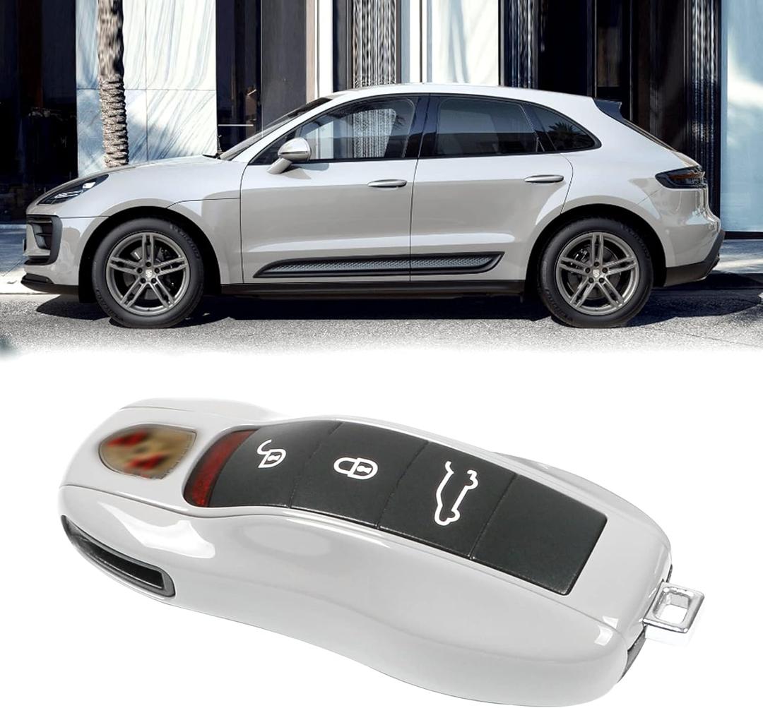Jaronx Compatible with Porsche Key Fob Cover, Key Cover Shell Case Compatible with Porsche Cayenne Panamera Macan Cayman 911 (Chalk/Light Grey)