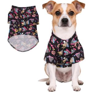 80s Dog Costume Hawaiian Shirts - 90s Halloween Retro Disco Breathable Puppy Outfit for Small Medium Dogs (Black, X-Large)