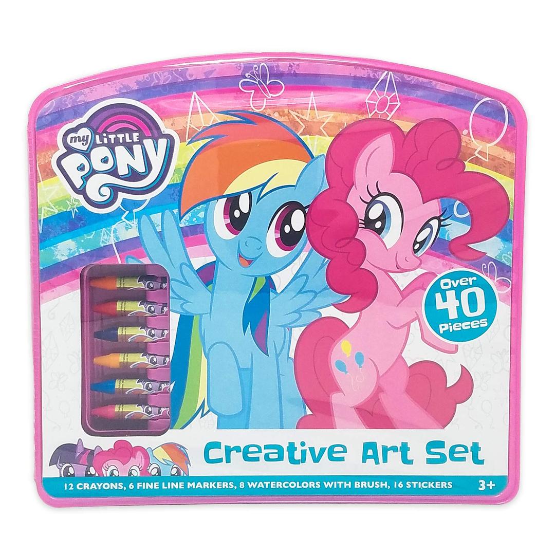 My Little Pony 43-Piece Art Case, Travel Art Set for Children, Includes Markers, Crayons, Stickers, and Watercolors, Gift for Kids, Ages 3+