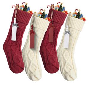 Mr. Pen Personalized Christmas Stockings with Wooden Name Tags, Set of 4, 18" Red & Cream Cable Knit Stockings for Christmas