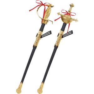 2pcs Toy Sword,27" Fencing Sword Toys,Plastic Musketeer Sword and Sheath for Kids Role-Play Props,Halloween Cosplay (Gold Style 2)
