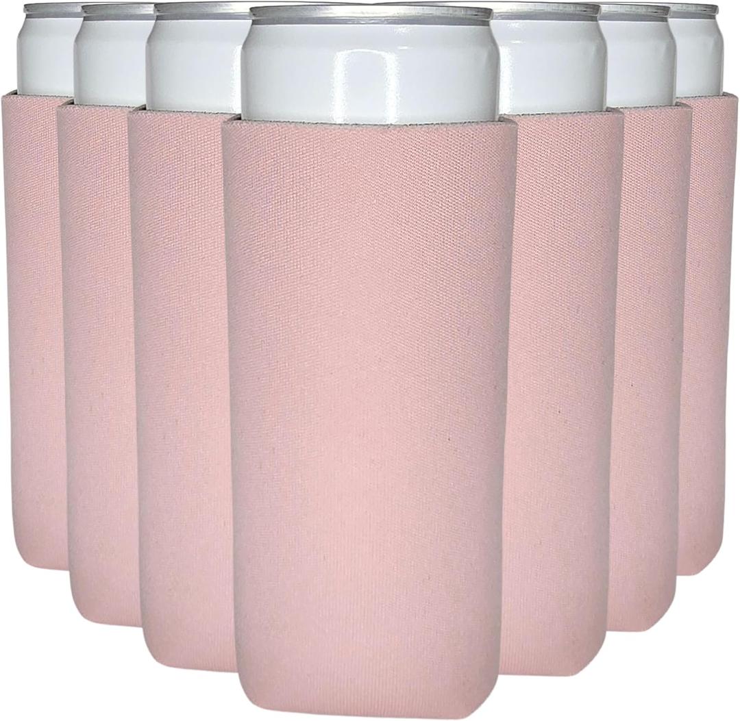 TahoeBay Slim Can Cooler Sleeves (12-Pack) Skinny Tall Cans 12 Oz Bulk Thin Seltzer Fit Sublimation Blanks for Vinyl Plain Blank Foam Beer Bottles Black White Assorted Solid Set (Dusty Rose)