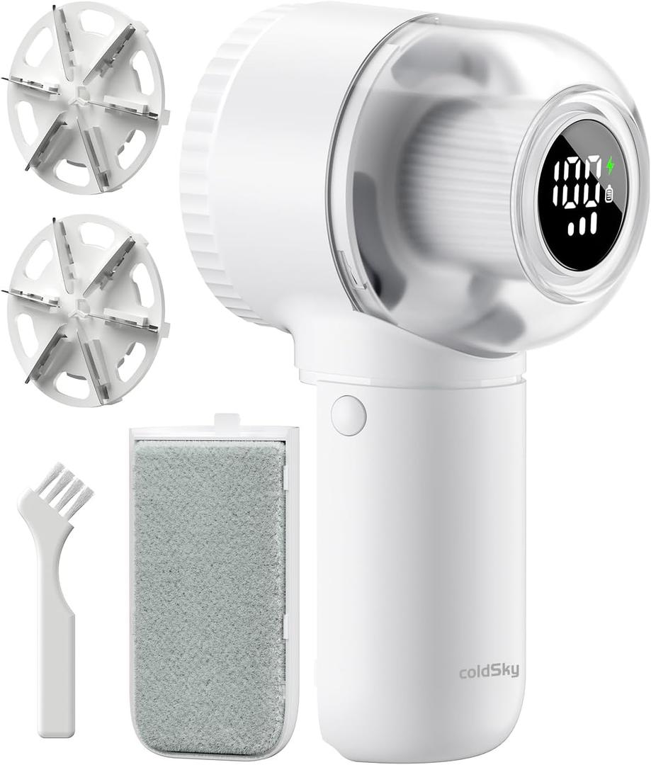 Fabric Shaver,    Rechargeable Lint Remover with Brush, Large Sweater Shaver with Digital Display, 3 Speeds Lint Shaver, 6-Leaf Blades Lint Remover for Clothes, Sofa, Bedding, White