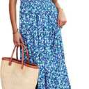 PRETTYGARDEN Women's Summer Flowy Maxi Dress Casual Cap Sleeve V Neck Smocked Beach Sundress Medium