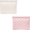 Leather Pocket Cosmetic Bag for Purse,Coin Purse Lipstick Cosmetic Accessories Organizer, Travel Kit Storage Pouch,Waterproof Portable No Zipper Self-Closing Small Makeup Pouch for Women (Pink+White)