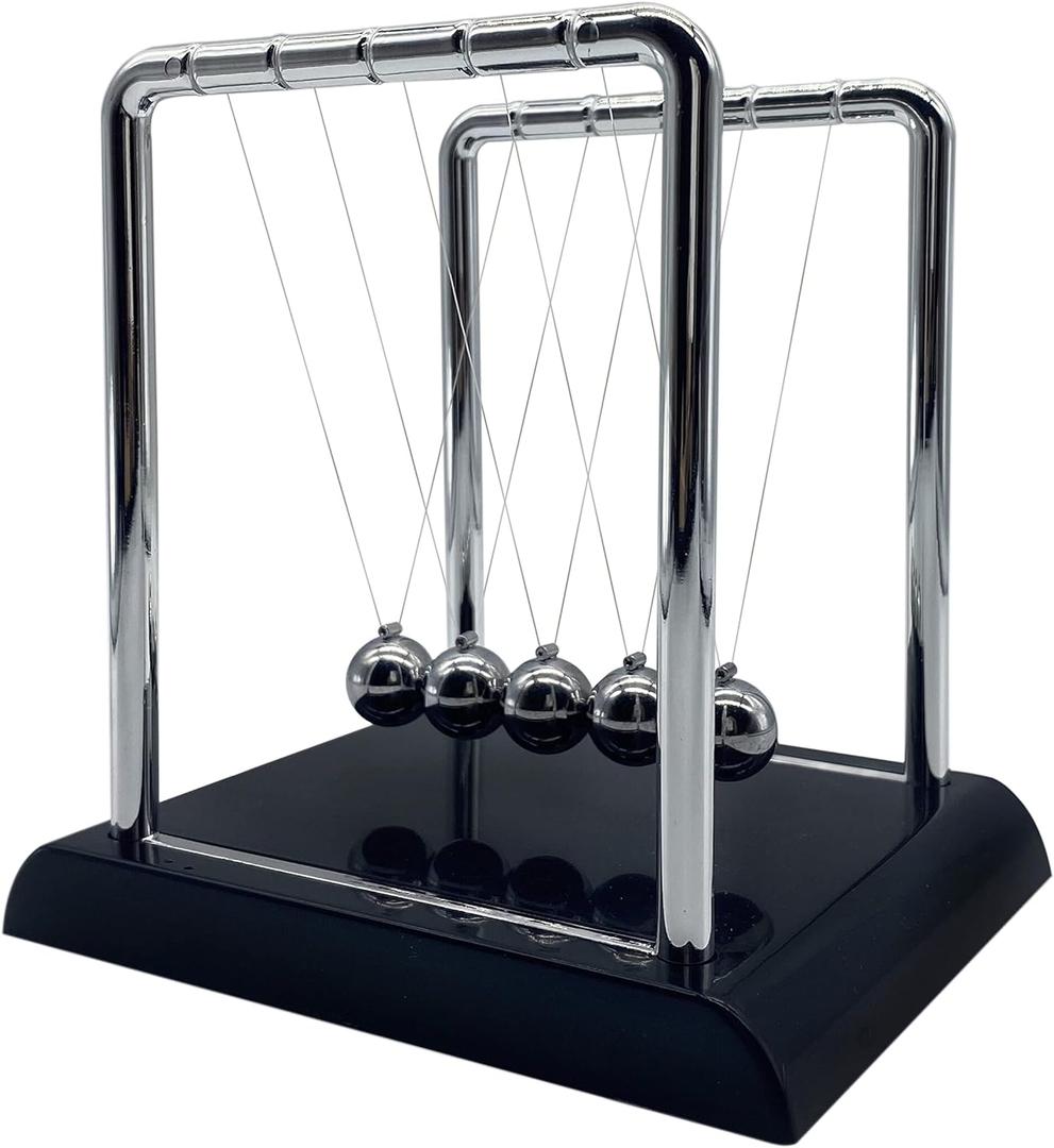 Newtons Cradle Balance Balls, Swinging Balls with Black Base, Science Physics Accessories for Adults, Calm Down Fidgets Kit, Desk Ornament for Stress Relief, Office Home Decoration (Black) (Medium - 5 Balls)