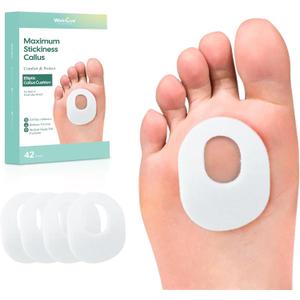 Welnove 42pcs Callus Pad with Water-Resistant Self-Stick Adhesive, Protects Foot, Heel and Toes from Rubbing and Friction,Oval Shape Design,Reduce Pressure and Friction from Shoes Rubbing-White