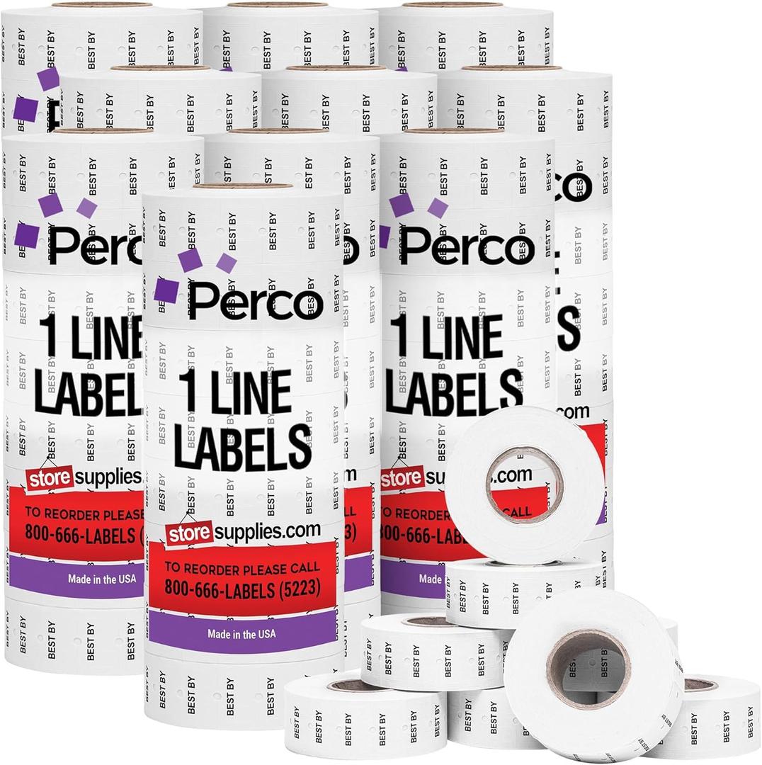 Perco 1 Line "BEST BY" Labels - 80 Rolls, 10 Sleeves, 80,000 Blank Date Gun Labels for Perco 1 Line Date Guns - Made in USA