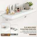 FLYJOE 48 Inch Floating Shelves | 12 Inch Deep White Floating Shelves Set of 2 | 48" W x 12" D White Wood Wall Shelves for Bathroom Living Room Kitchen Laundry Room