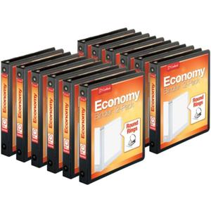 Cardinal Economy 3-Ring Binders, 1", Round Rings, Holds 225 Sheets, Clearvue Presentation View, Non-Stick, Black, Carton of 12