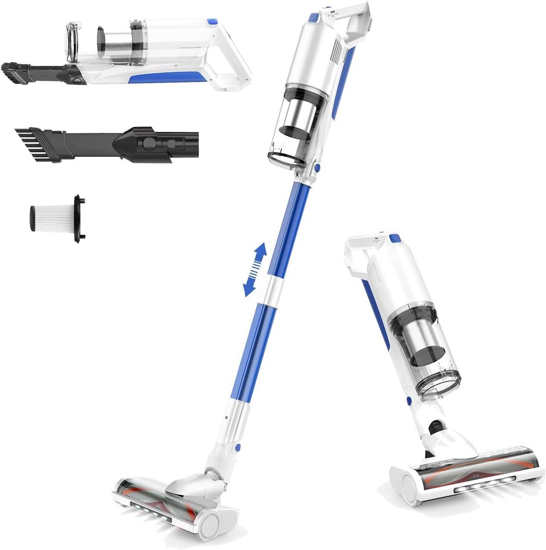 whall Cordless Vacuum Cleaner, Upgraded Strong Suction Brushless Motor Cordless Stick Vacuum Cleaner,Lightweight Handheld Vacuum for Home Pet Hair Carpet Hard Floor,up to 55mins Runtime,White