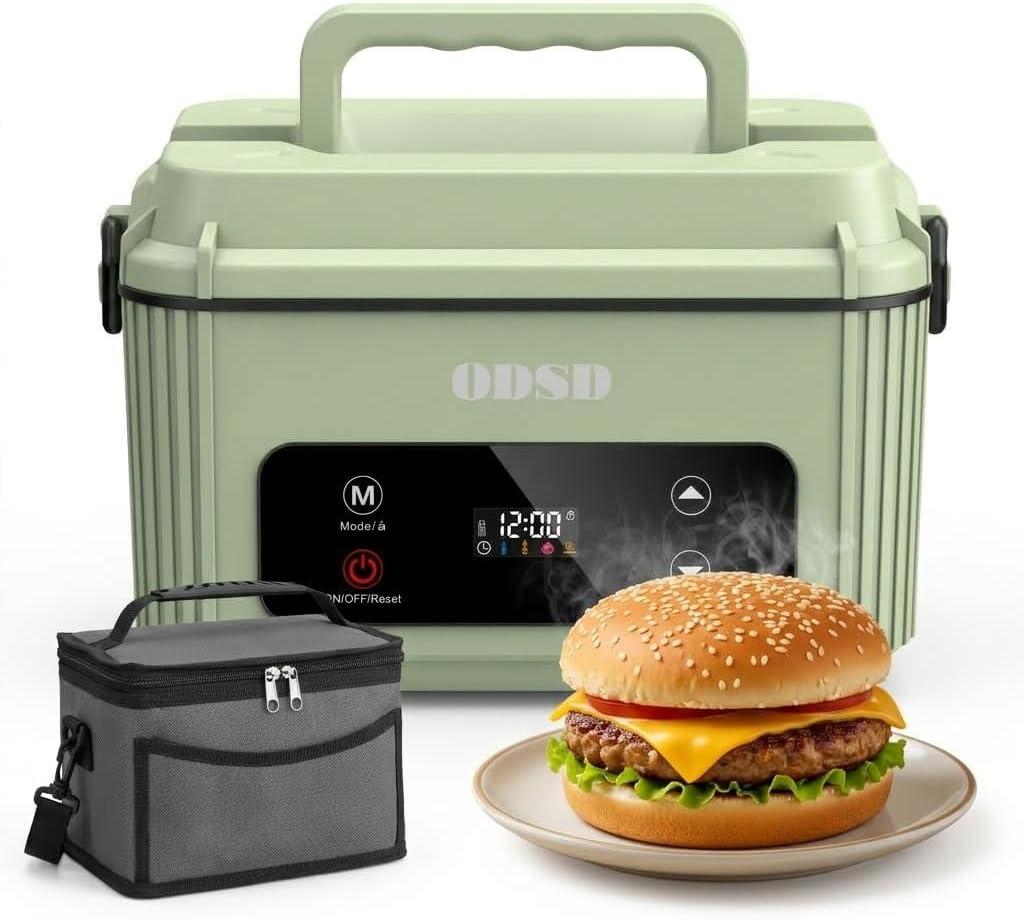 ODSD Cordless Electric Lunch Box for Adults, Heated Lunch Box with 130min Battery Life, Self-Heating Portable Electric Food Warmer with 1.2L Container for Truck (Green)