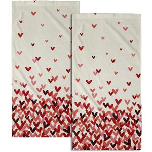 Pink Red Love Heart Hand Towels Pack of 2 Happy Valentine's Day Fingertip Towels Sweet Romantic Love Holiday Bathroom Towels Soft Fast Drying Face Towel for Kitchen Spa Gym 28.3x14.4 Inch