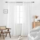 White Sheer Linen Curtains 96 Inch Length for Living Room 2 Panel Set Back Tab Opaque Draperies Linen Light Filtering Curtain for Bedroom Floor Length Crisp Vintage Beach Country 8 FT 52x96 Inch