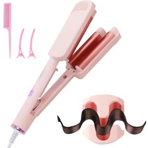 CHIKYO 3 Barrel Rovy Wave Curling Iron, 1.25 Inch Hair Crimper Waver, Beach Waves Curling Wand, Deep Waver Hair Curler Hot Tool with Ceramic Hair Curler for Women, Dual Voltage, Easy to Use1.4m Cord