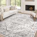 Area Rug 10x12 Washable Vintage - Soft Traditional Rugs for Living Room Large Non Slip Backing with Low Pile Farmhouse Oriental Retro Carpet for Bedroom Dining Room or Home Office - Grey (10' x 12')