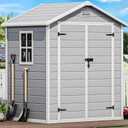 DWVO 6x4.4 FT Outdoor Resin Storage Shed with Reinforced Floor, All-Weather Bike Storage Shed with Lockable Door, Window and Vent, Waterproof Plastic Tool Storage for Garden, Backyard, Patio, Lawn