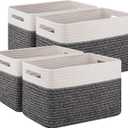 4 Pack Storage Baskets for Organizing, Woven Baskets for Shelves - Perfect for Toys, Books, Towels, and Clothes, Durable Gift Basket Bins Toy Storage, 12.7''Lx9''Wx7.8''H, Black & White