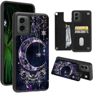 Wallet Case for Motorola Edge 5G 2024 6.6" with Credit Card Holder, Shockproof Protective Soft Silicone Kickstand Double Magnetic Clasp Phone Case for Moto Edge 5G 2024, Purple Moon