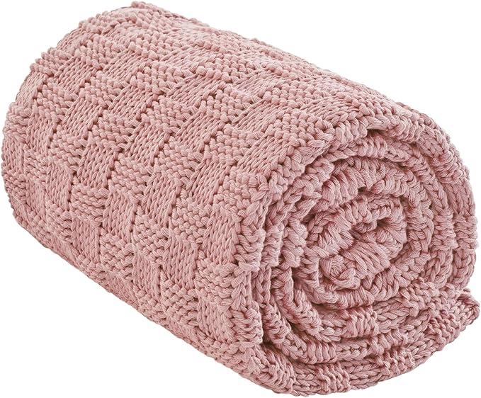 Knitted Weighted Blanket for Adult, Chunky Knit Weighted Throw for Sleep 36"*48" 5lbs, Cooling Breathable Heavy Blanket for Hot Sleepers, Machine Washable Blanket for Room Decor(Pink)