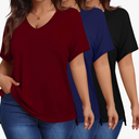 Ficerd 3 Pack Plus Size V Neck T-Shirts for Women, Short Sleeve Split Side High Low Hem Tunics Tops Basic Summer Tee Blouses 3XL