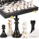 15" Large Chess Set for Adults with Weighted Acrylic Chess Pieces 3.5" King & Portable Folding Marbling Wooden Chess Board Travel Chess Sets Family Board Game Gift  Elegant Classic Chess Game