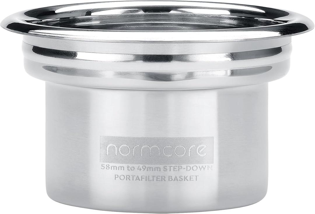 Normcore 58mm to 49mm Step-Down Portafilter Basket Kit  0.18mm Holes  Fits 58 mm Bottomless Portafilters  Includes 49mm Funnel, 0.8mm Puck Screen, 200 Papers